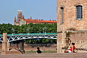 Pont Saint-Pierre Bridge And The Jacobins Convent Seen From The Raymond Iv Park, Saint Cyprien Neighborhood, Toulouse, Haute-Garonne (31), France
