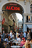 Sidewalk Cafe In Front Of The Sign For The Restaurant 'Alcide', The Main Square La Grande Place, Lille, Nord (59), France