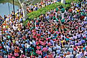 Human Pyramid Or Tower, The Castellers Of Catalonia, Perpignan, Pyrenees-Orientales (66), France