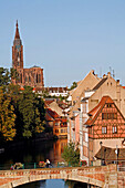 The Pont Couverts Covered Bridge And Cathedral, Strasbourg, Bas-Rhin (67), Alsace, France