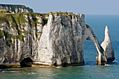 The 'Arch' And The 'Needle' Of The Limestone Cliffs Of Etretat, Seine-Maritime (76), Normandy, France