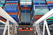 Loading Of Containers Onto A Cargo Boat, Terminal Of France Port 2000, Commercial Port, Le Havre, Normandy, France