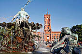 Rotes Rathaus, The Red City Hall And Naptune Fountain, Berlin, Germany