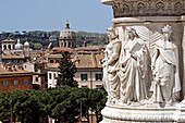 View Of The Old City And Detail Of A Statue On The Victor Emmanuel Ii Palace, Rome, Italy