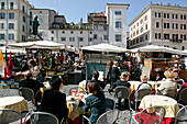 Market Of The Campo Dei Fiori With Sidewalk Cafes And Restaurants, Rome, Italy