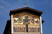 13Th Century Byzantine-Style Mosaic, Facade Of The San Frediano Basilica And Its Campanile, Piazza San Frediano, Lucca, Tuscany, Italy
