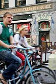 Street Ambiance And Bicycles, Spui Square In Front Of The Cafe 'En Fotografie Artistique', Amsterdam, Netherlands