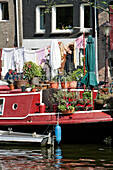 Houseboat And Street Scene On The Brouwersgracht Quays, Amsterdam, Netherlands
