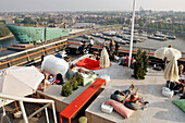 Panoramic Terrace Of The Bar Club 'The 11' With View Of The Science Center 'Nemo', A Work By The Architect Renzo Piano, Amsterdam, Netherlands