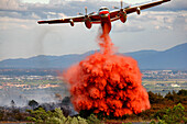 Dropping Retardant From A Tracker Plane, Scrub Fire, Near Perpignan, Pyrenees Orientales (66)