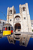 Se Cathedral With Reflection And Tramway, Alfama District, Lisbon