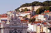 Arch Praca Do Comercio, Commerce Square And Sao Jorge Castle, Castelo De Sao Jorge, Baixa District, Lisbon, Portugal, Europe