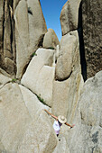 Tourist Rock-Climbing, Joshua Tree National Park, California, United States, Usa