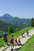 Group of hikers with children, Bavarian Alps, Upper Bavaria, Bavaria, Germany