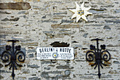 Decorated wall of hut Berliner Huette, Zillertal, Zillertal Alps, Tyrol, Austria