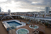 Pool deck aboard Cruiseship MS Delphin Voyager, Ponta Delgada, Sao Miguel Island, Azores, Portugal, Europe