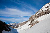Wildhorn mountain lodge in snow, Bernese Oberland, Canton of Bern, Switzerland