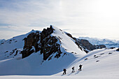 Drei Skitourgeher am Wildhorn, Berner Alpen, Kanton Walis, Schweiz