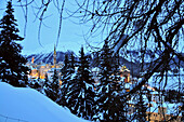 View to St. Moritz in the evening, Engadin, Grisons, Switzerland