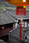 View over the roof of a hostel, traditional Chinese house of the Hakka, Hongkeng, Longyan, Fujian, China, Asia