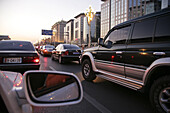Cars in a traffic jam at dusk, Chaoyang District, Beijing, Peking, China, Asia