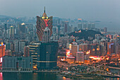 High rise buildings at the center of Macao in the evening, Macao, China, Asia
