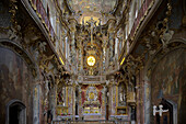 Interior view of the Asam church, Asamkirche, St. Johann Nepomuk was build in 1733–1746 by the Asam brothers Asam, Cosmas Damian Asam and Egid Quirin Asam, Munich, Bavaria, Germany, Europe
