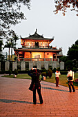 Tourists in front of Chihkan Towers in the evening, Fort Proventia, Tainan, Republic of China, Taiwan, Asia