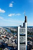 View over the city towards the Commerzbank Tower, Frankfurt am Main, Hesse, Germany