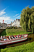 Excursion boat on canal, Friedrichstadt, Schleswig-Holstein, Germany