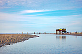 Stilted house at beach, St. Peter-Ording, Schleswig-Holstein, Germany