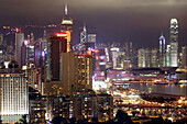 Elevated view over the nightlights of Causeway to Central of Hong Kong Island,  Hong Kong,  China,  East Asia