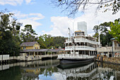 Steam Paddleboat in Frontier Town at Walt Disney Magic Kingdom Theme Park Orlando Florida Central