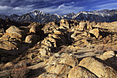 Lone Pine Peak,  12994,  feet,  Mt  Whitney,  14497,  feet,  highest peak of lower 48,  sunrise,  Alabama Hills,  Sierra Nevada,  Lone Pine,  California,  USA