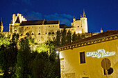 Alcazar fortress and Hotel Alcazar at night,  Segovia. Castilla-Leon,  Spain