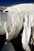 Penitentes,  typical ice formation at latitudes near the equator,  in Chajnantor
