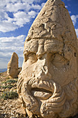 Colossal heads of Zeus and Antiochus I in background,  West terrace,  Nemrut Dagi National Park,  Adiyaman,  Anatolia,  Turkey