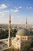 Restaurant on path to Urfa castle overlooking Dergah complex of Mosques surrounding Hazreti Ibrahim Halilullah,  Phophet Abraham´s Birth Cave and city,  Sanliurfa (aka Urfa,  ´the Prophet´s city´),  Anatolia,  Turkey