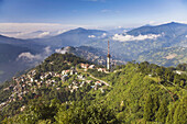 India,  Sikkim,  Gangtok,  View of city and Telecommunications tower from Ganesh Tok viewpoint
