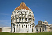 The baptistry and cathedral,  Piazza del Duomo,  Pisa,  Tuscany,  Italy