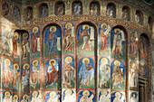 Church of St George of the former Voronet Monastry,  with wall paintings representing biblical scenes and legends,  South Bucovina,  Moldavia,  Romania,  UNESCO World Heritage