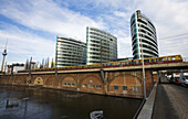 View of new office buildings from river Spree,  Berlin,  Germany
