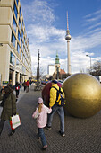 Street decorating at Chrismas,  at background Television Tower,  Berlin,  Germany