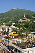 Rewalsar´s skyline of monuments Rewalsar Lake,  India