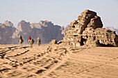 Jordan,  Wadi Rum Desert Bedouins with dromedaries
