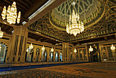 central prayer hall at the Sultan Qaboos Grand Mosque,  Muscat,  Sultanate of Oman,  Arabia,  Middle East