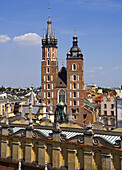Krakow Poland Cloth Hall  Sukiennice  and St Mary´s  Mariacki  Church at Main Market Square  Rynek Glowny  Old Town