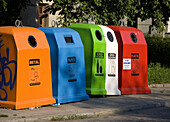 Different color recycling containers