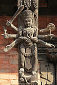 Nepal,  Kathmandu,  Durbar Square,  Kavindrapur Hall,  woodcarving,  statue