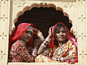 India,  Rajasthan,  Jaisalmer,  rajasthani girls in a window